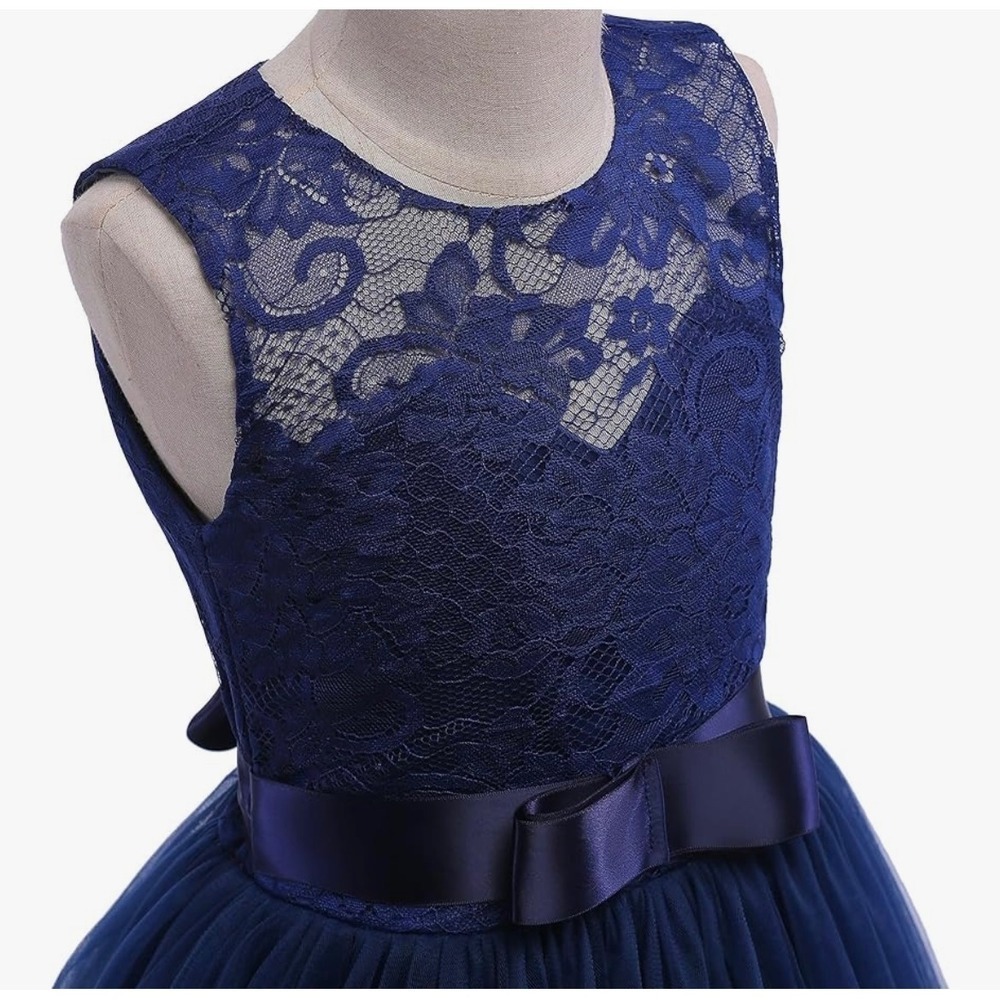 NEW Girls Navy Lace Dress A-Line Long Ball Gown Formal Party Size 8‎ - Picture 3 of 8